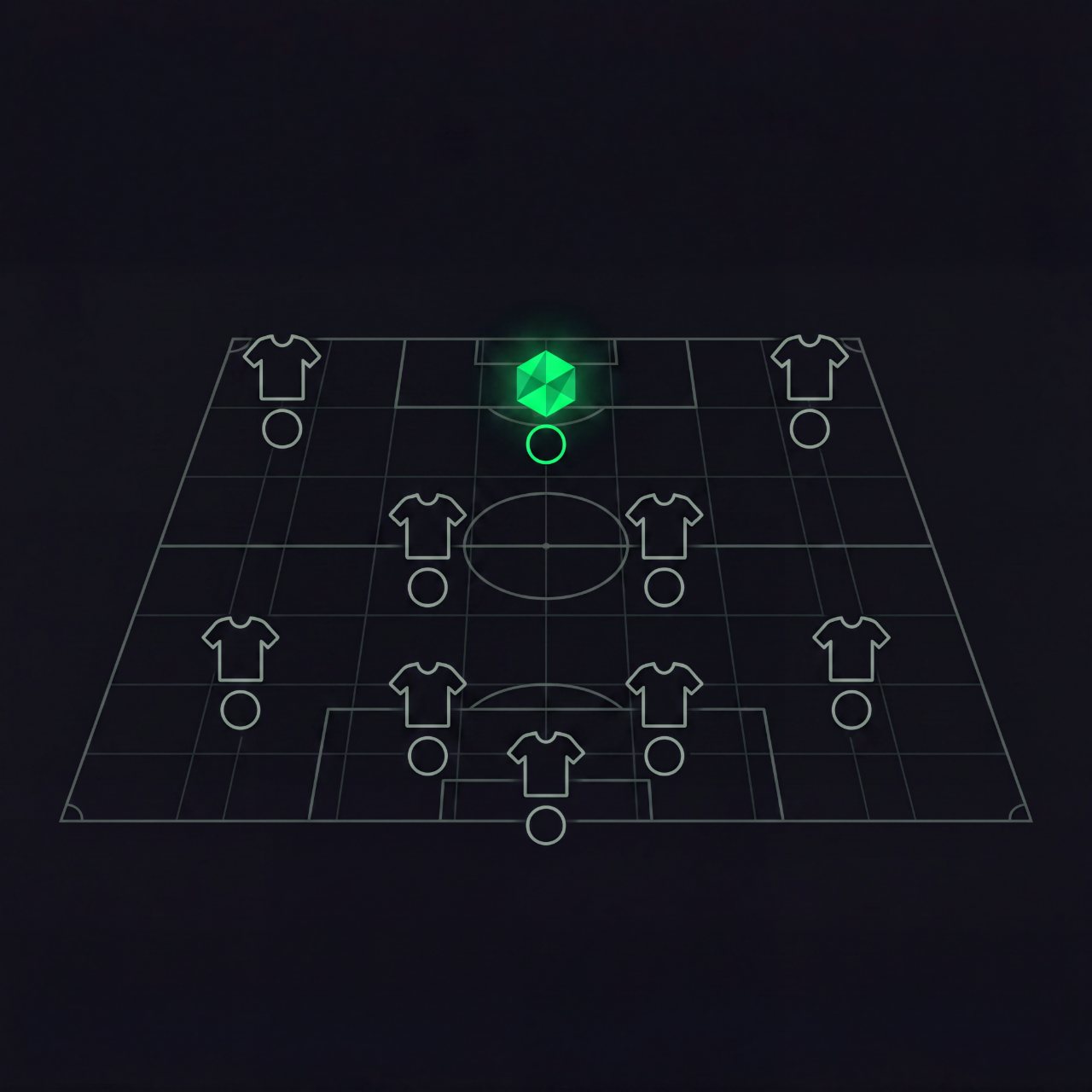Squad formation board showing eleven positions on a pitch, ready to be filled from your save